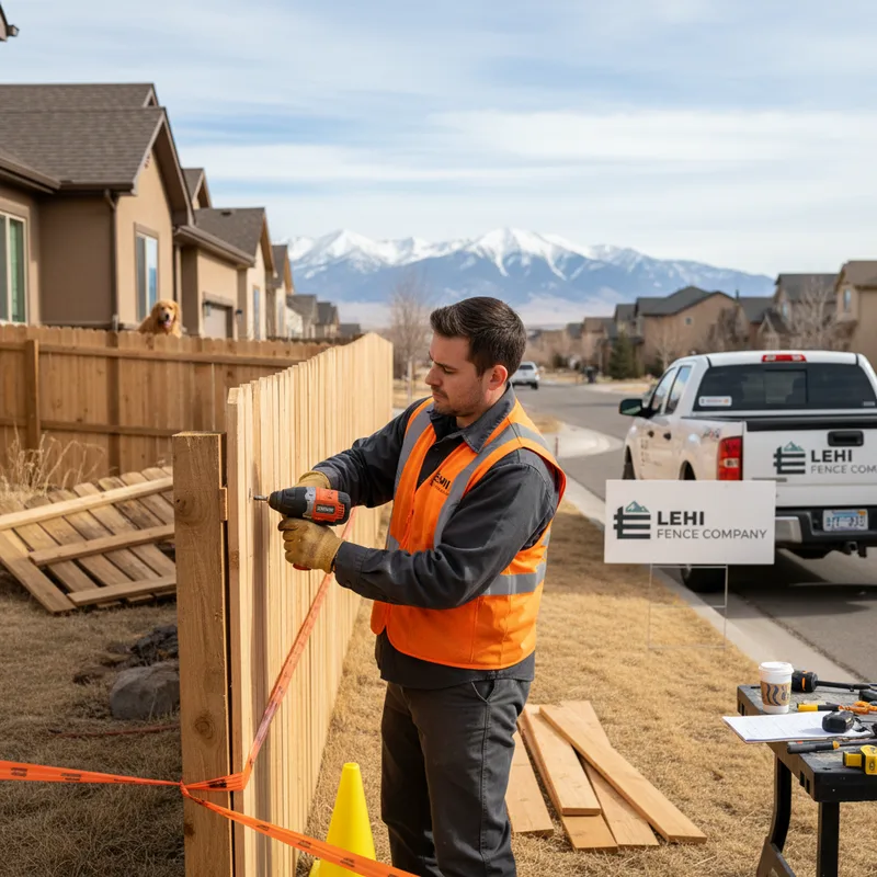 Lehi Fence Company crew installing a fence