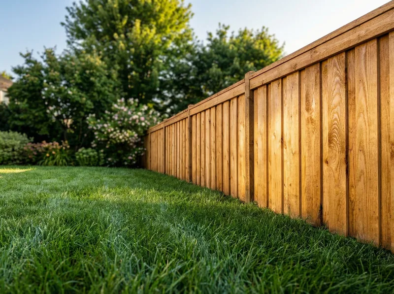 Cedar board-on-board fence detail showing natural wood grain and construction quality in a Lehi backyard